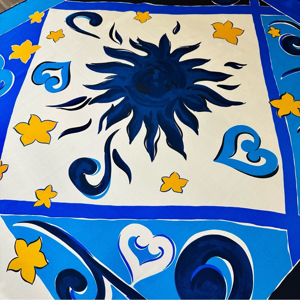 Vintage YVES SAINT LAURENT Rare Sun & Stars Themed Square Silk Scarf, 33.5” - Picture 8 of 10